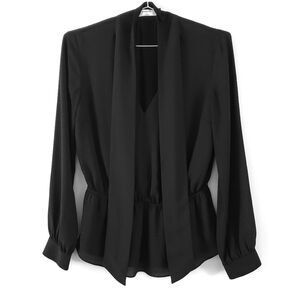 Aritzia Babaton Black V-neckline Tie Front Smocked Waistline Blouse Size S